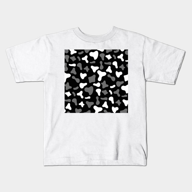 Black Grey White Dairy Cow Print Pattern Kids T-Shirt by Cow Print Stuff